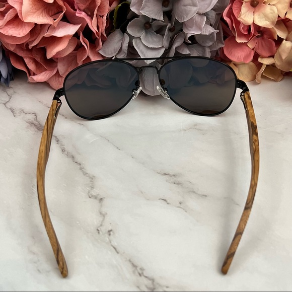 KINGSEVEN Natural Zebra Wood Blue Mirrored Polarized Aviator Sunglasses - Picture 11 of 16